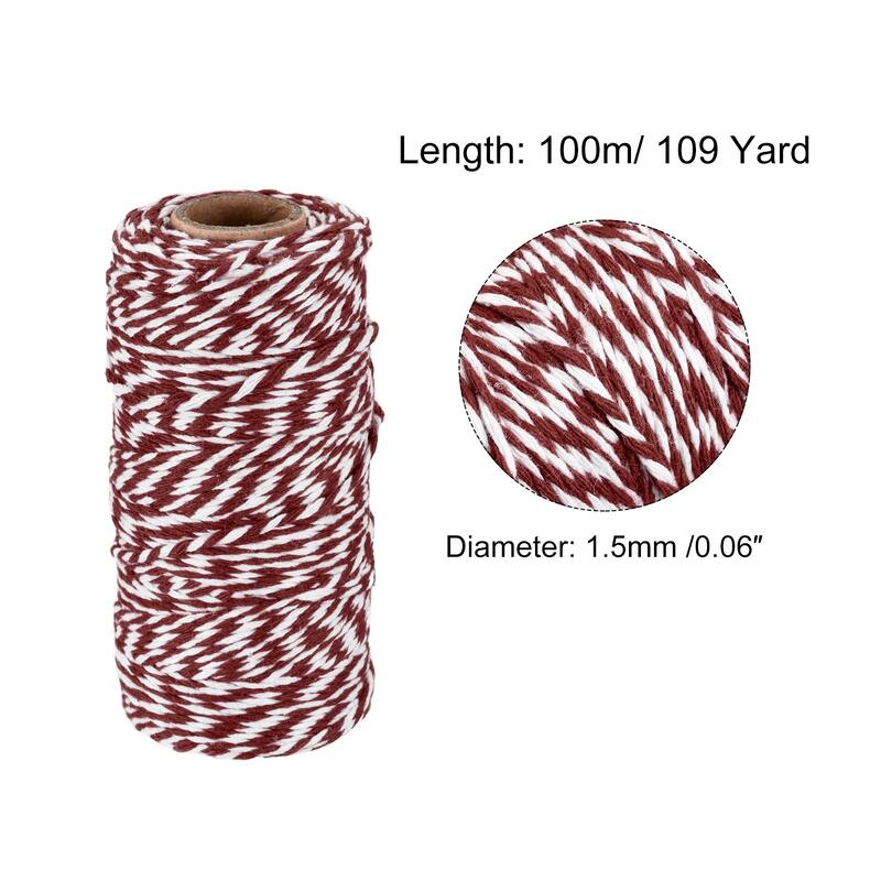Twine Packing String Cotton Twine Rope for Gift Wrapping, Christmas - Dark Red,White
