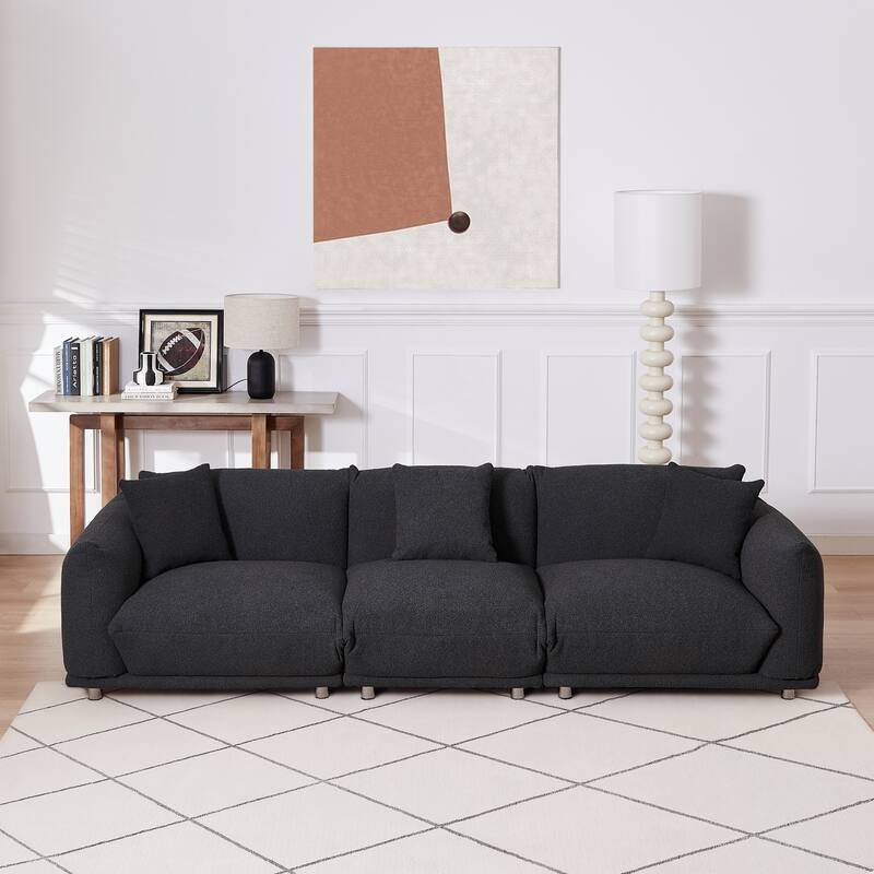 Black Modern 111" Oversized 3-seater Sofa with Metal Legs and Solid Wood Frame for Living Room
