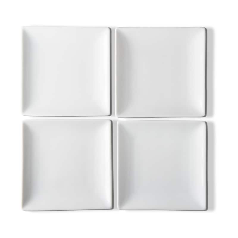 Whiteware Square Plate Set Of 4 Porcelain Dinnerware Serving Plate, 5 inch, Dishwasher Safe