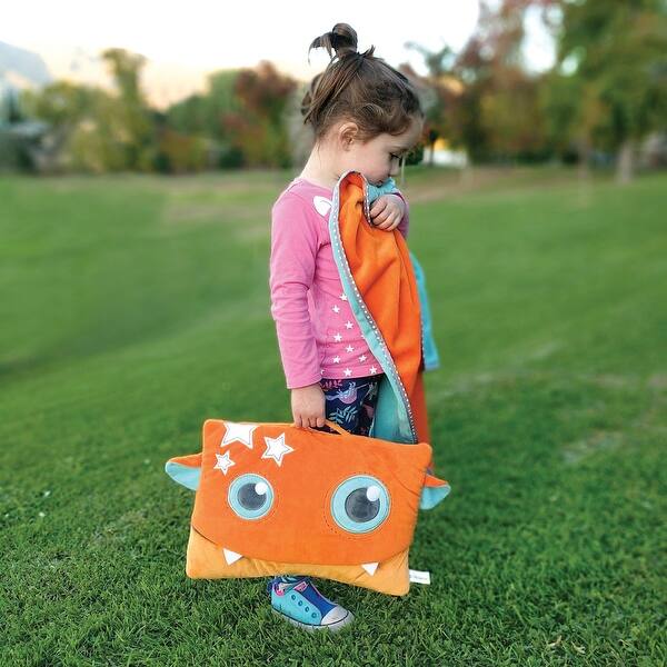 Kids Cute Monster Travel Pillow And Blanket Set Portable Orange Overstock 29077959