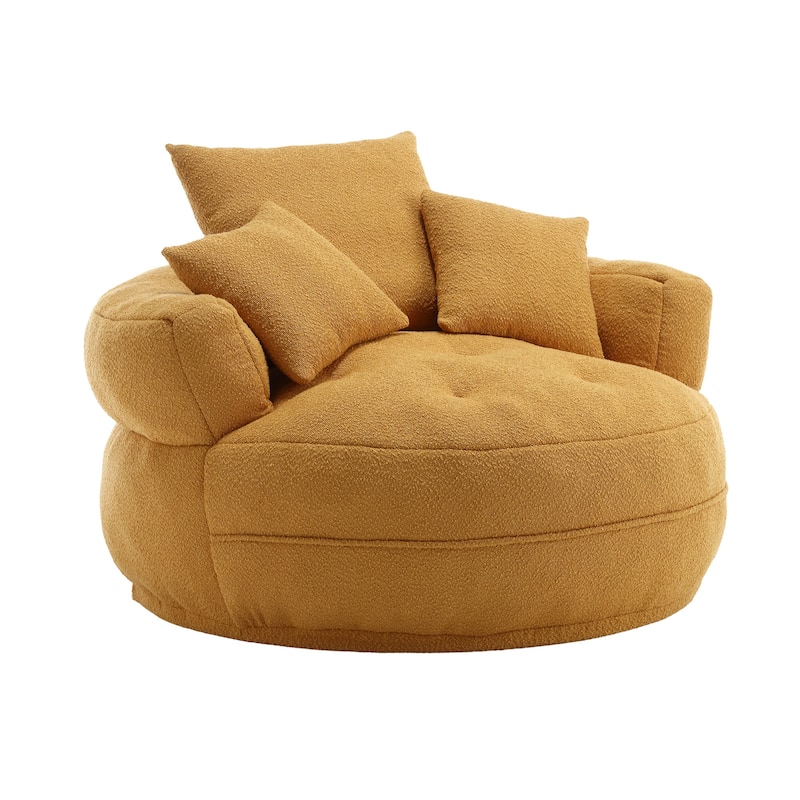 Boucle Upholstered Tufted Barrel Accent Living Room Chair With Toss Pillows