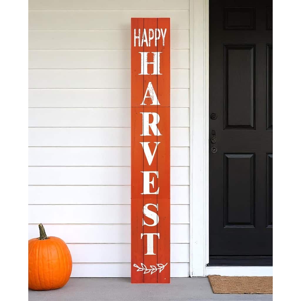 HomeRoots 72" Orange Solid Wood Happy Harvest Porch Sign
