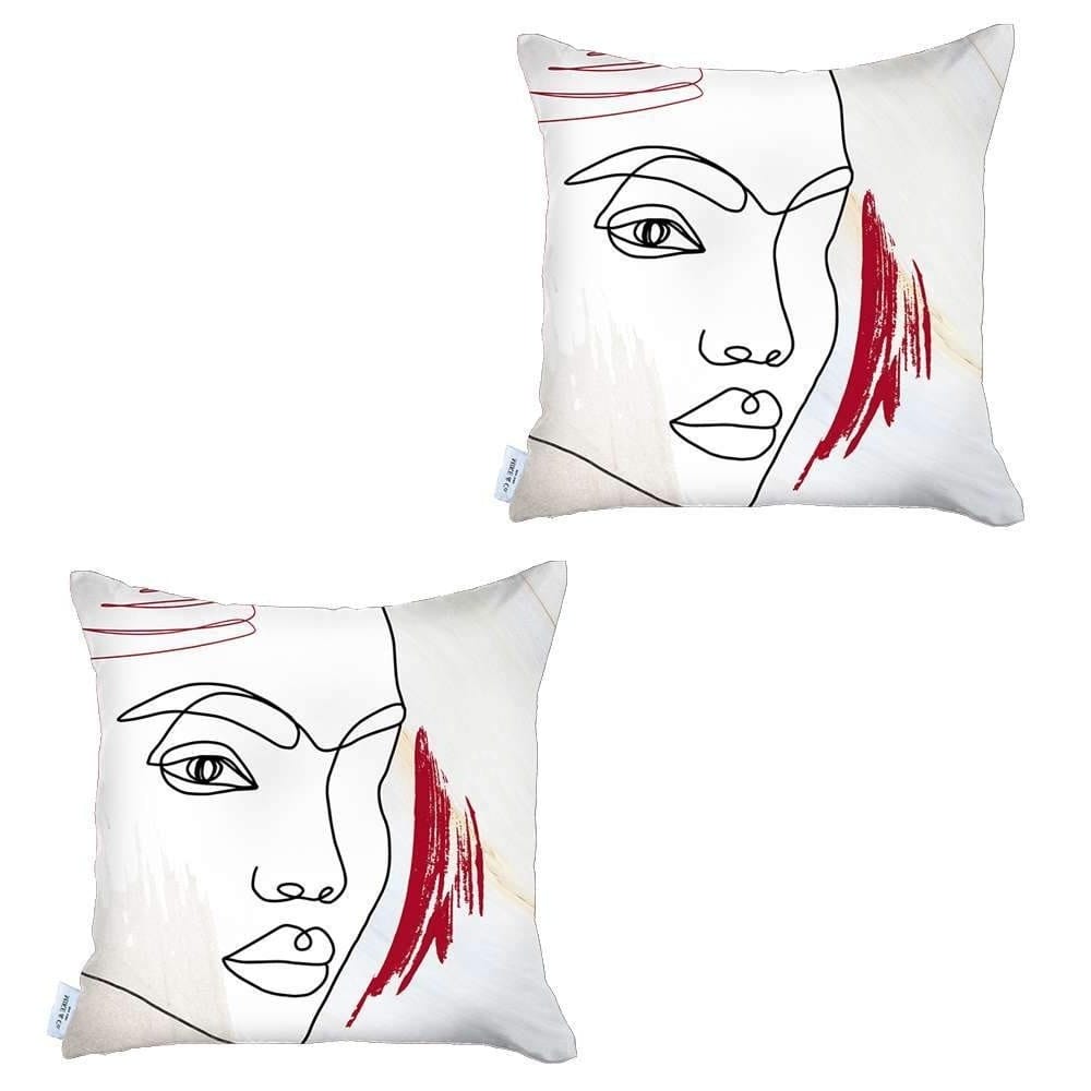 HomeRoots Set Of Two 18" X 18" Gray Black White And Red Abstract Zippered Handmade Polyester Throw Pillow
