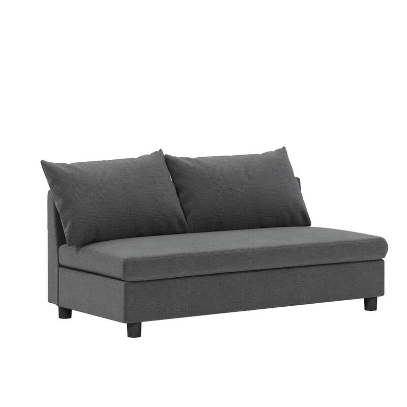 Modular Loveseat, Gray Chenille, Armrest Storage, USB Charger, Flexible Config