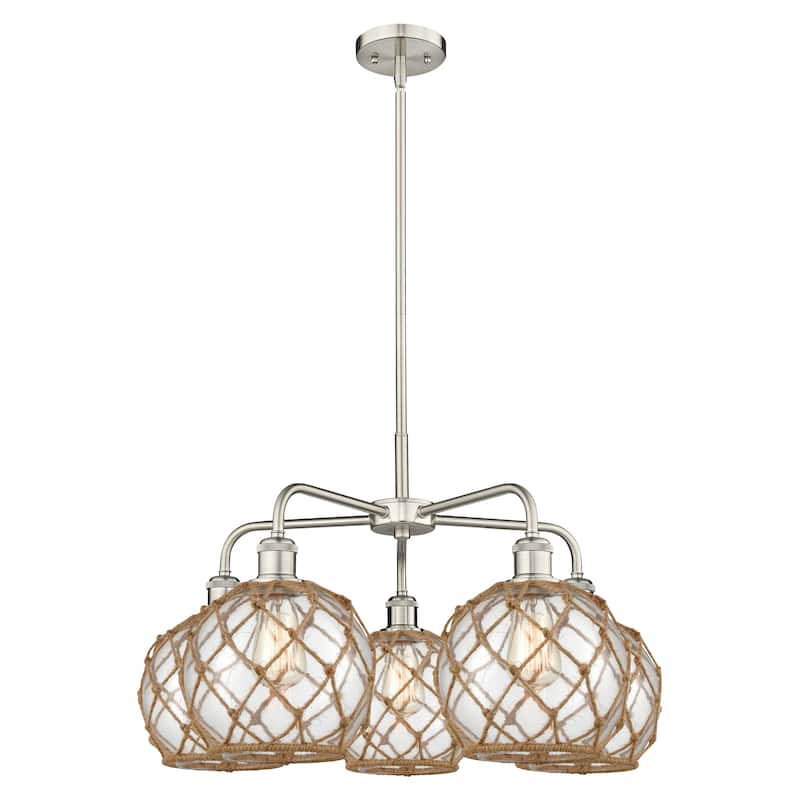 Innovations Lighting Endless Possibilities Ballston - Farmhouse Rope - 5 Light 27" Stem Hung Chandelier - Clear Glass with Brown Rope/Satin Nickel