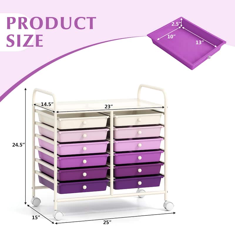Costway 12 Drawers Rolling Cart Storage Scrapbook Paper Studio - See Details
