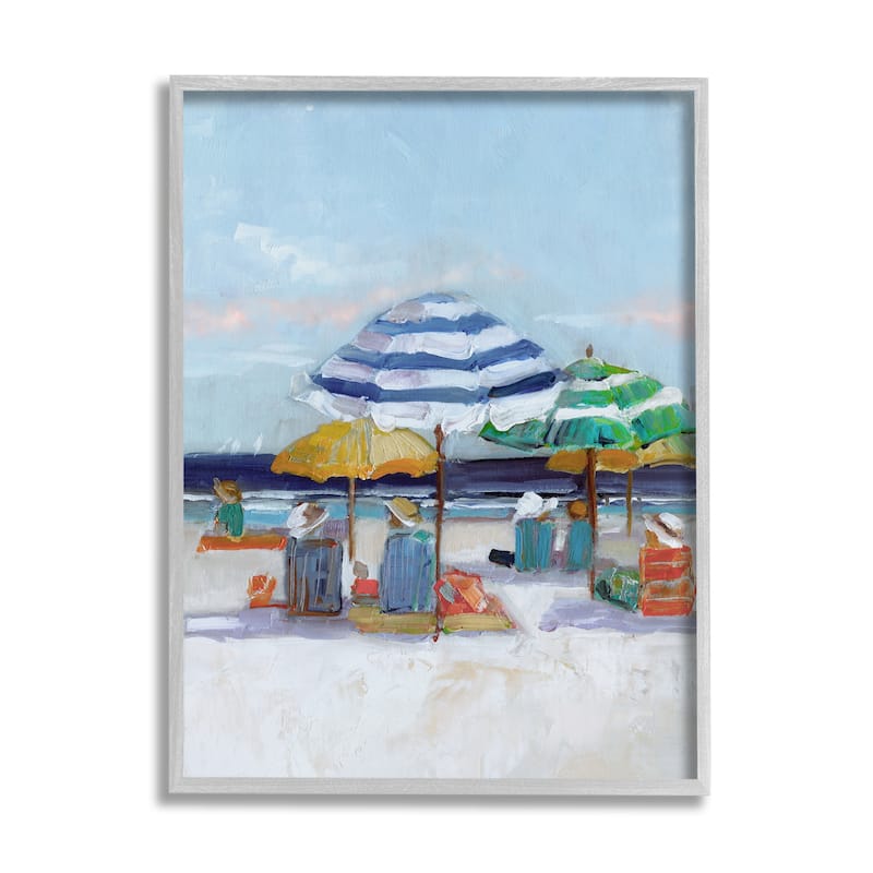 Stupell Calm Beach Umbrella People Relaxing Ocean Shoreline Framed Wall Art - Multi-Color