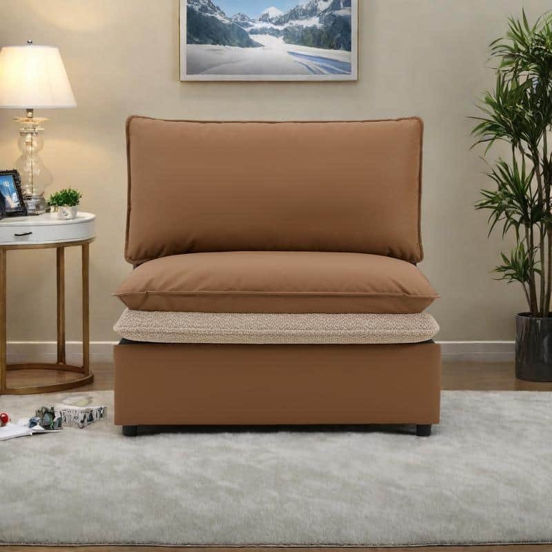 Fabric Wood Modern Oversized Armchair with Dual-Sided Cushions, Removable Covers and Modular Design - Dark Orange