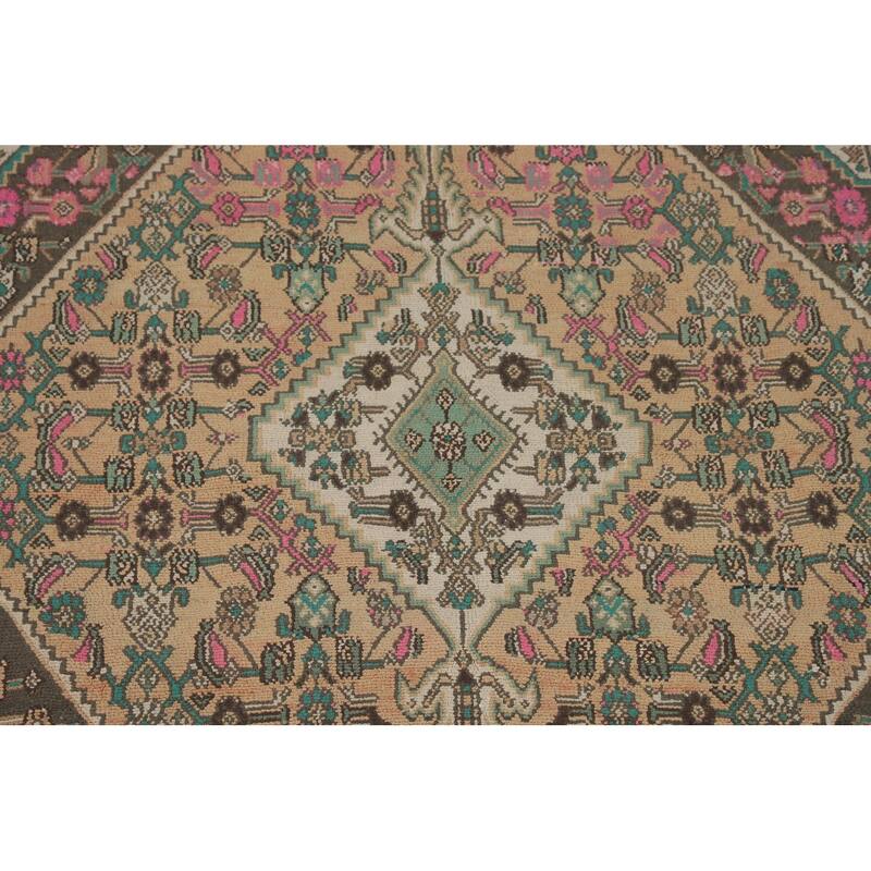 Hamedan Persian Vintage Rug Geometric Hand-Knotted Wool Carpet - 7'0"x 10'0"