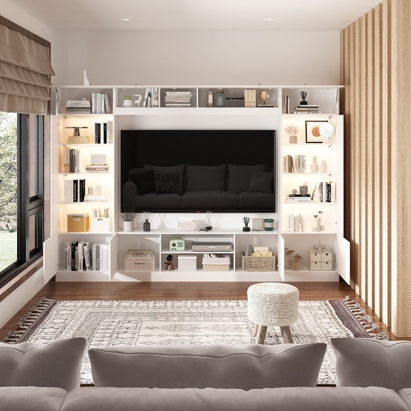 Kerrogee Versatile Wall Unit TV Stand LED Lighting Accommodates TVS Up to 75 Black