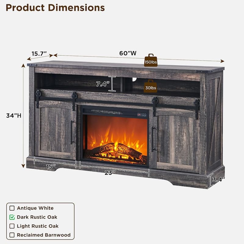 Farmhouse Fireplace TV Stand, Entertainment Center w/ Arched Door
