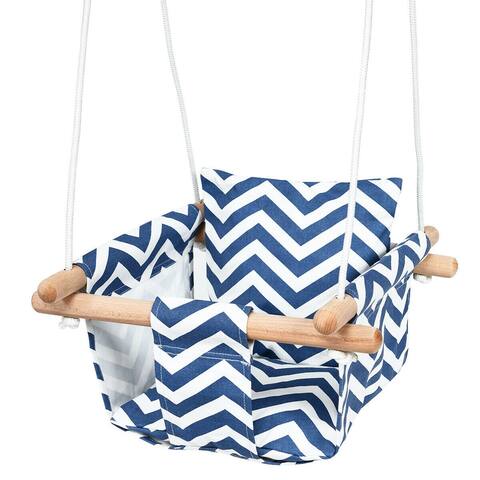 Indoor Outdoor Baby Canvas Hanging Swing-Blue/white - 16" x 16" x 59"-75" (L x W x H)
