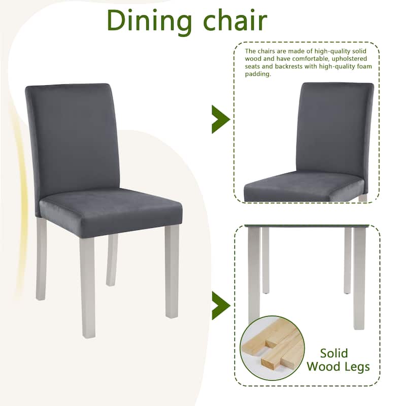 GDFStudio - Hamilton 6-Piece Classic Rectangular Crystal Wooden Dining Table Set with 4 Upholstered Chairs and 1 Bench