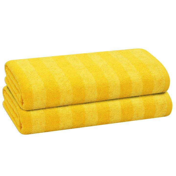 PREMIUS 2 Pack Stripes 100% Cotton Yarn Dyed Bath Towel, Coral, 27 x 54 Inches - Sunstruck-Yellow