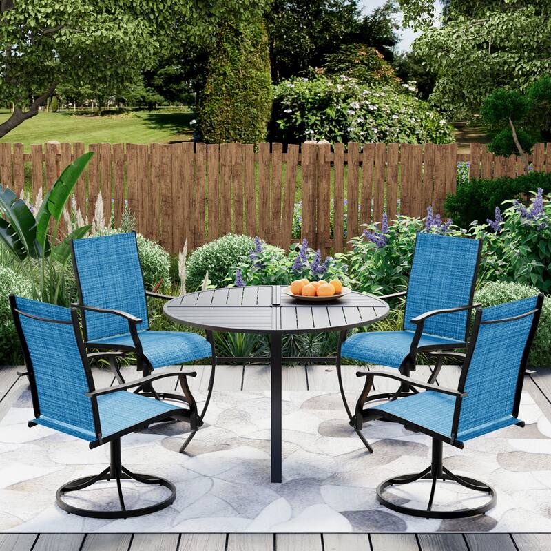 5/7/9-Piece Outdoor Dining Set with 360°Swivel Rocking Chairs, Textilene Seats, Ultra-Comfort Patio Furniture w Umbrella Hole