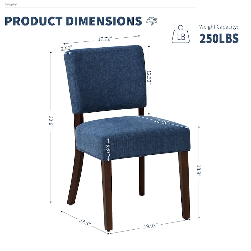 Set of 2 Modern Farmhouse Dining Chairs: Upholstered Mid-Back Chairs with Wood Legs