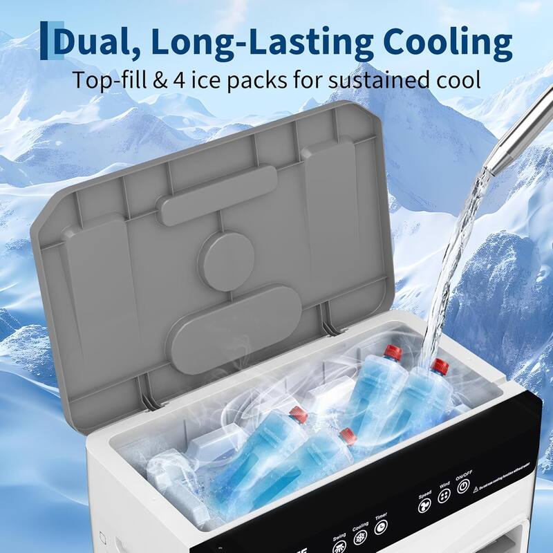 5.3 Gal 3000 CFM Portable Cooling Fan, Evaporative Air Cooler with Touch Screen, Remote for Bedroom, Home, Office