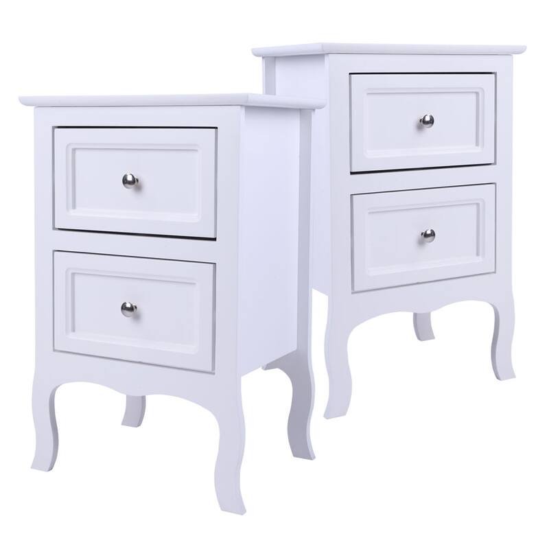 2pcs White NightStands With 2 Drawers