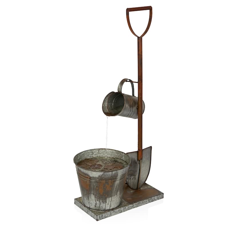 Gray Galvanized Shovel Pitcher Bucket Fountain
