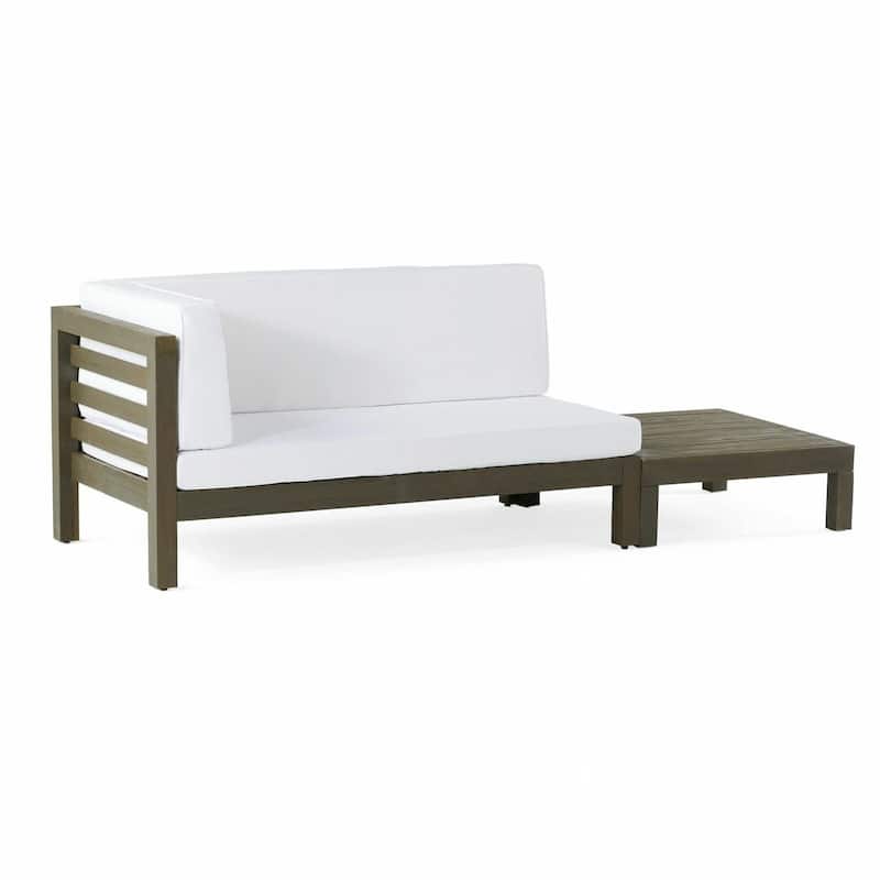 Roomfitters Left Corner Bench with Coffee Table, Outdoor Wooden Patio Sofa with Cushions for Garden or Porch