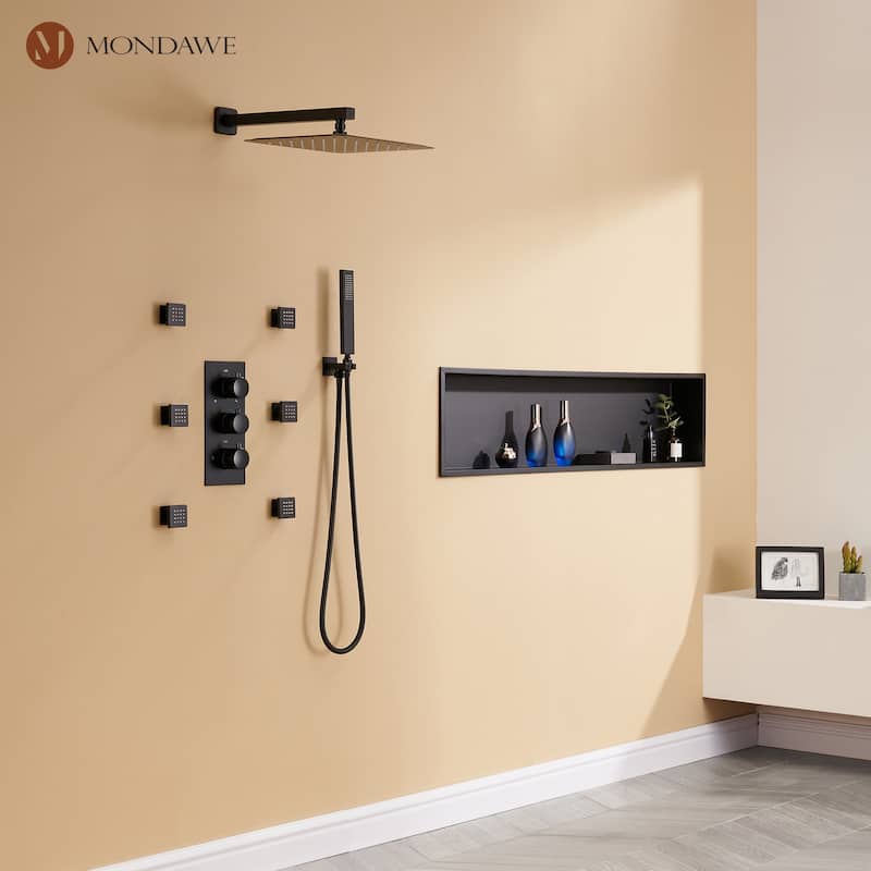 3 Functions Wall Mount Thermostatic Shower Faucet - Black