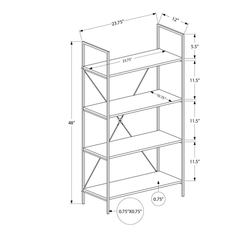 Modern 4 Tier Bookshelf, Contemporary 48"H Metal Frame Bookcase, for Living room Office, Bedroom