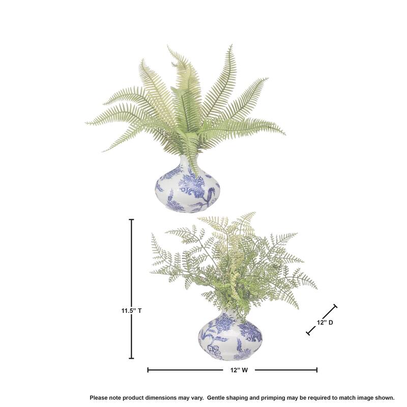 Plastic Natural Touch Fern In Ceramic Bud Vase 11.5" Set of 2