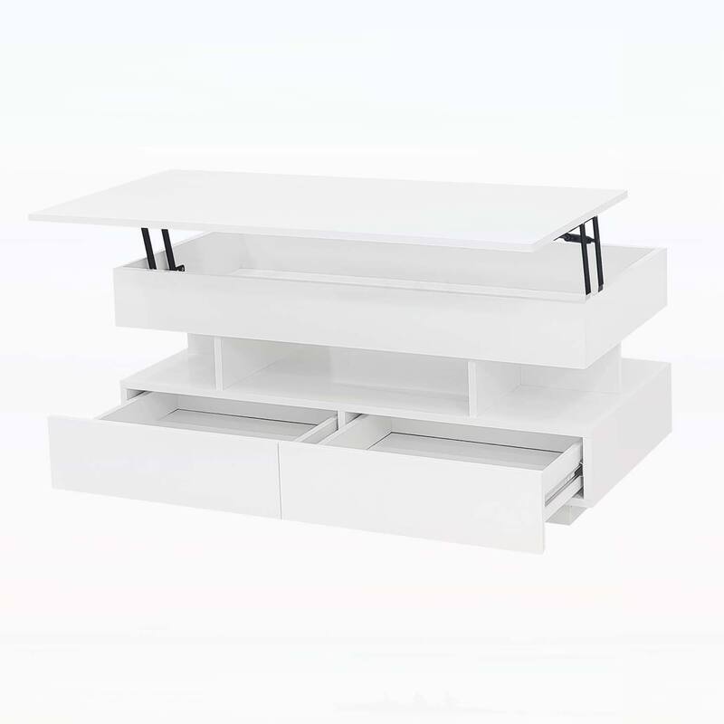 Multi-Functional Lift-Top Coffee Table with 2 Drawers,with High-Gloss Finish for Living Room