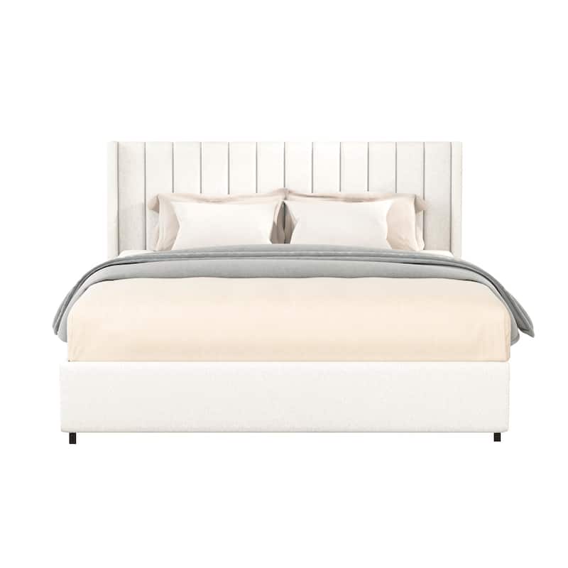 Lilium Ivory Boucle Upholstered Queen Platform Bed with Drawers by Christopher Knight Home