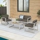 preview thumbnail 1 of 40, Navan Outdoor 4-piece Conversation Set by Christopher Knight Home Silver + Gray Cushion