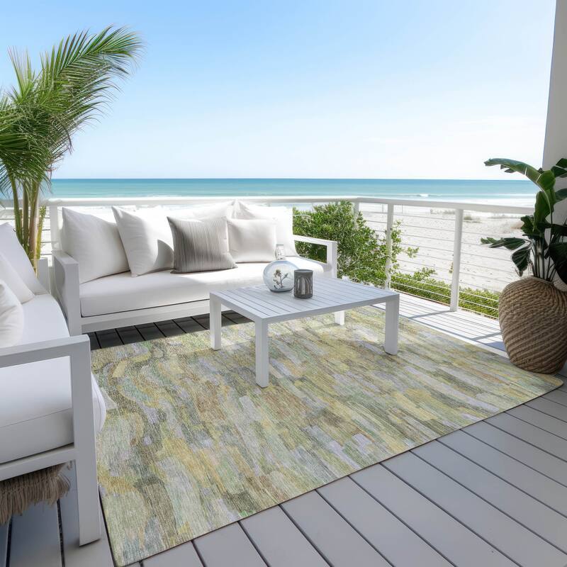 Machine Washable Indoor/ Outdoor Abstract Rock Chantille Rug