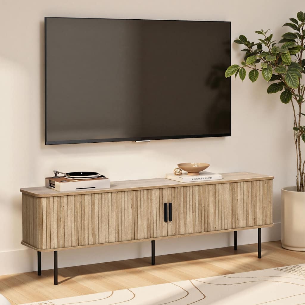 Modern TV Stand with Storage and Slatted Sliding Doors for TVs Up to 65" - 20.3" H x 62.6" W x 15.4" D