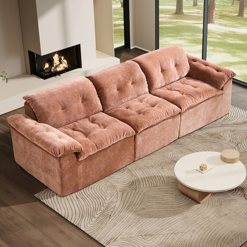 Rossetta 3-Seater Luxury Cloud Chenille Modular Sofa with Adjustable Footrest