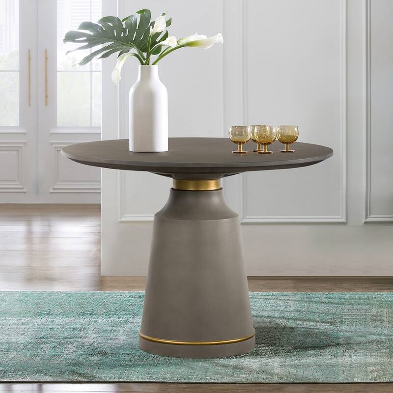 Round Concrete Dining Table - Modern Industrial Table with Metal Accent - 4 Seat Kitchen Table - 39.4