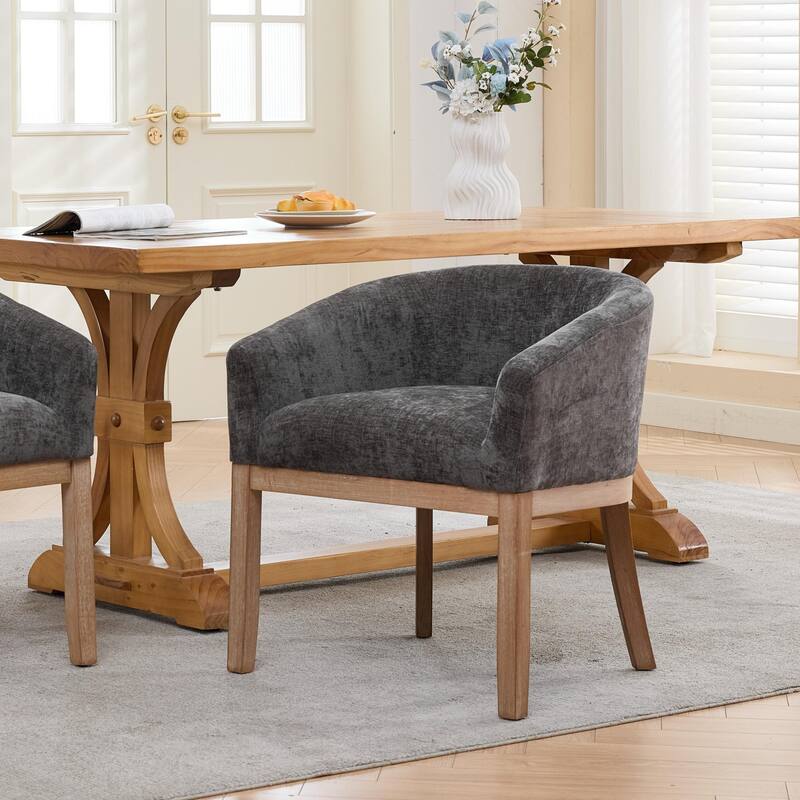 Roomfitters Upholstered Dining Chairs with Barrel Back & Wood Legs, Modern Accent Side Chairs for Kitchen and Living Room