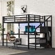 preview thumbnail 26 of 74, Kids Loft Bed Metal Frame Bed with Wardrobe, L-shaped Desk and Storage Stairs, High Loft Bed with LED, USB and Adjustable Shelf Black - Full