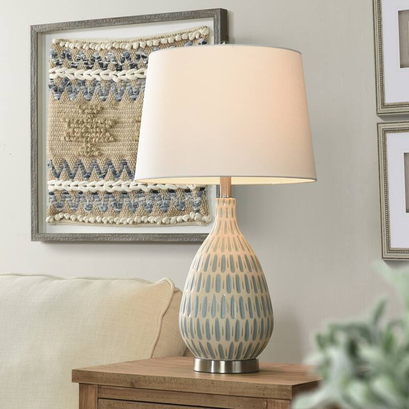 StyleCraft Marissa Table Lamp - Blue, Cream Finish - White Tapered Shade