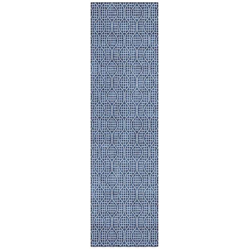 Machine Washable Indoor/ Outdoor Chantille Criss Cross Geo Rug