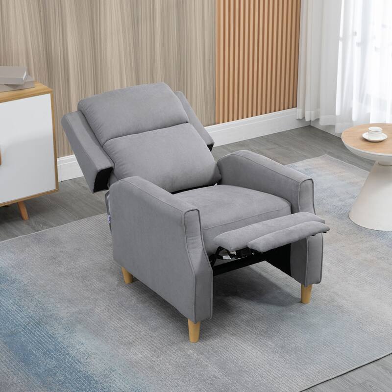 HOMCOM Fabric Recliner Chair, Modern Push Back Reclining Chair, Overstuffed Seating with Footrest, Solid Wood Legs, Gray