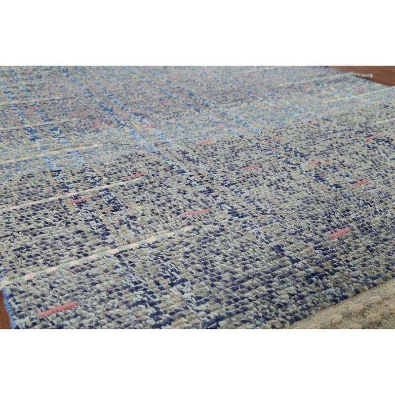 Gray & Blue Striped Moroccan Area Rug Hand-Knotted Wool Carpet - 5'9"x 9'8"
