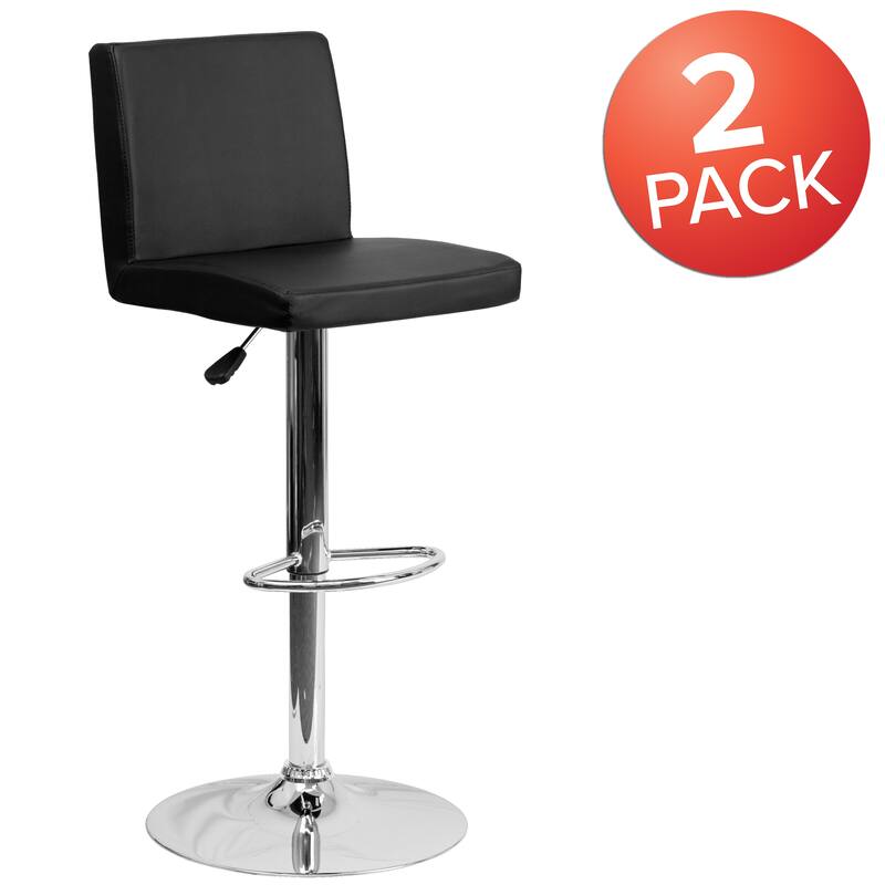 2 Pack Contemporary Adjustable Height Barstool with Panel Back and Chrome Base