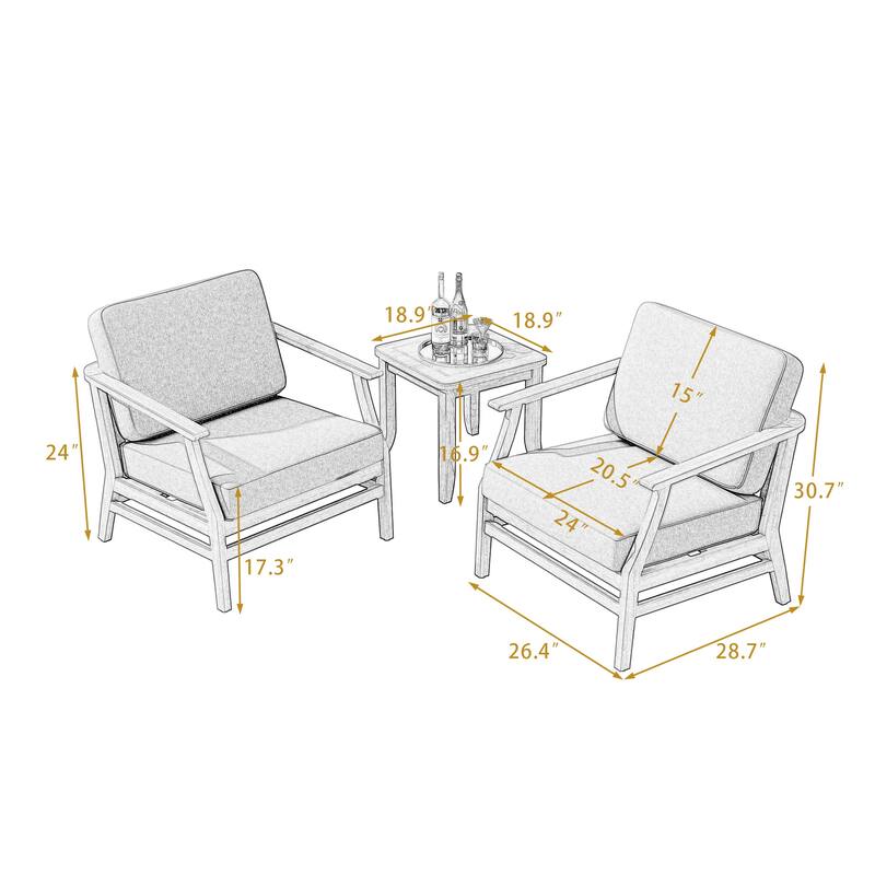 Teak Outdoor Bistro Set with Weather-Resistant Cushions (3-Piece Set)
