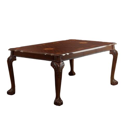 Wooden Extendable Leaf Dining Table with Cabriole Legs, Dark Brown