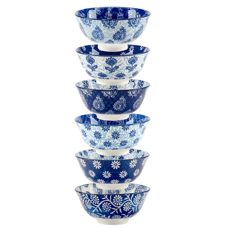Certified International Carnival Blue Set of 6 All Purpose Bowl 6" 6 asst - 6" Diam x 2.75"