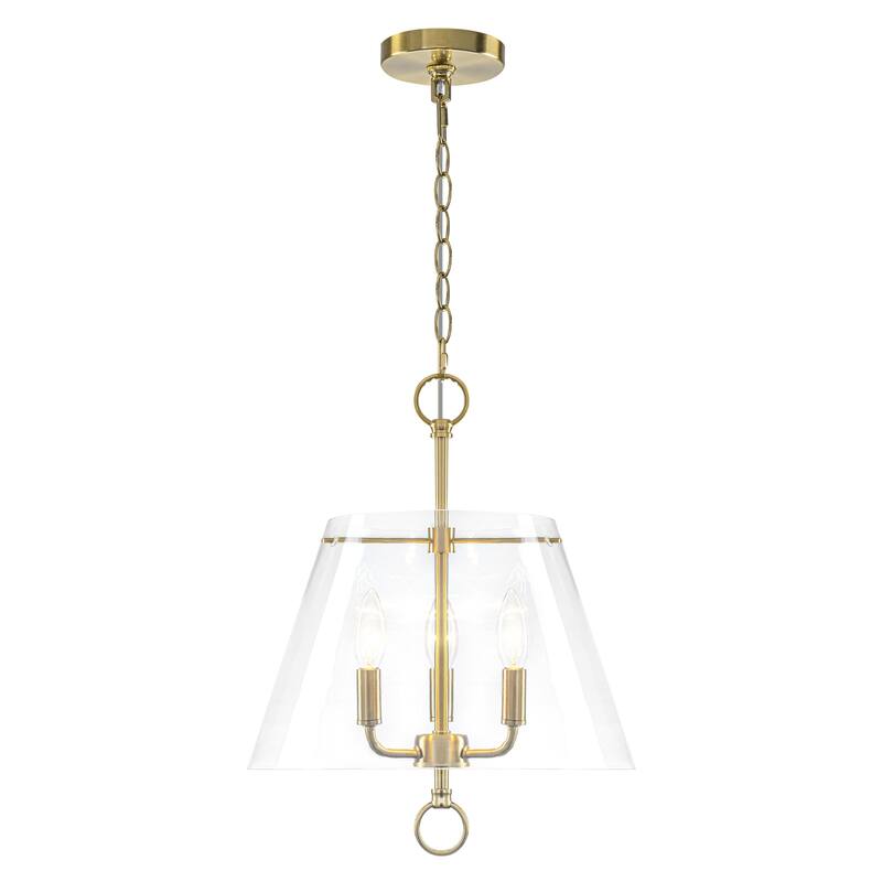 14.21" 3-Light Modern Gold Pendant Chandelier with Clear Glass Shades - Dia.14-in