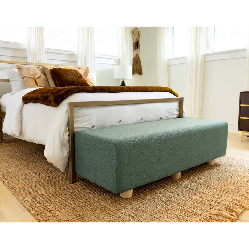 Jaxx Caya 4-in-1 Large Bed Bench, Giant Ottoman, Dining Bench, and Yoga and Massage Platform, King, Boucle - Green