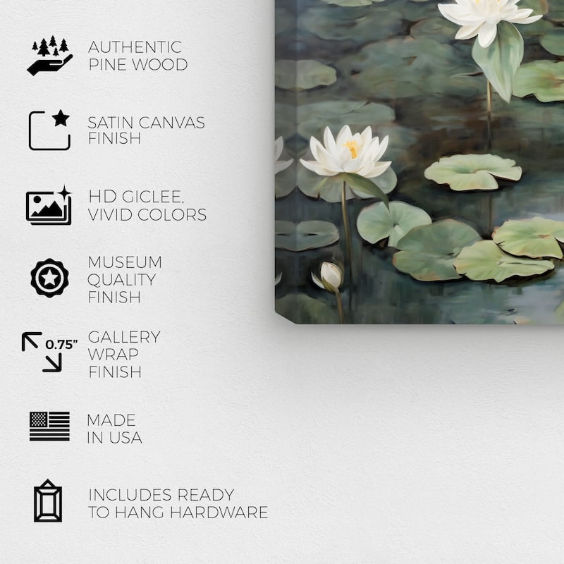 Wynwood Studio Canvas Floral and Botanical Beautiful Lotus Flowers Green and Dark Green Traditional Wall Art Canvas Print