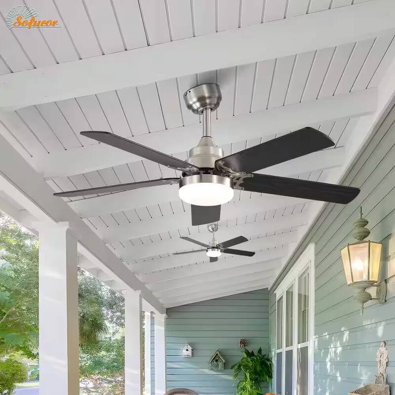 42" Plywood Blades Ceiling Fan with LED light and Remote, Flush Mount and Downrod Mount