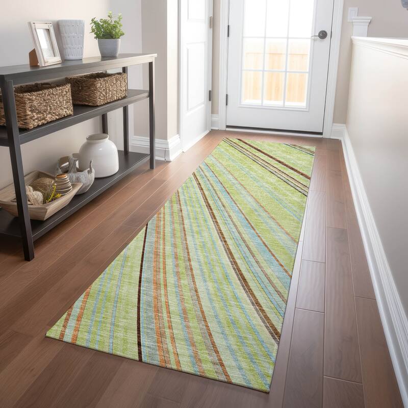 Machine Washable Indoor/ Outdoor Stripe Wave Chantille Rug