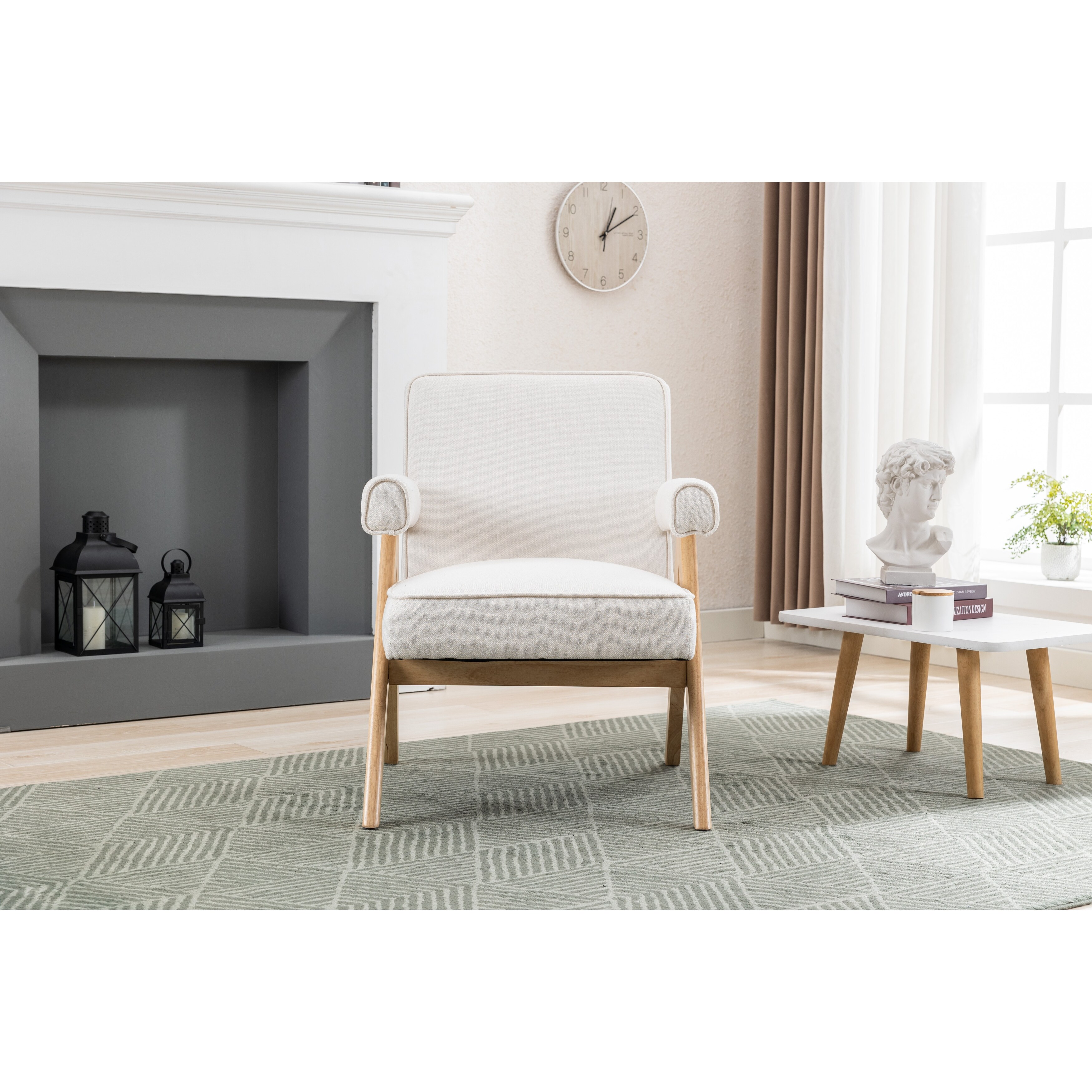 Leisure Solid Wood Armchairs Modern Accent Chair Beige